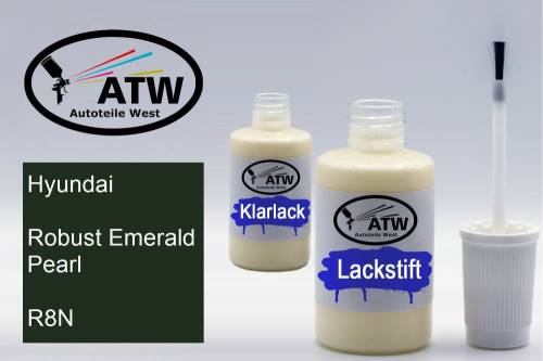 Hyundai, Robust Emerald Pearl, R8N: 20ml Lackstift + 20ml Klarlack - Set, von ATW Autoteile West.